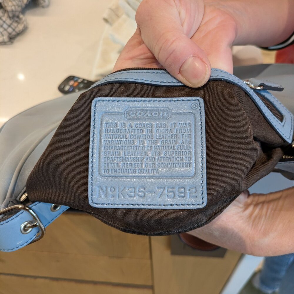 Coach Light Blue Crescent Shoulder Bag with Brown Strap - Picture 4 of 5